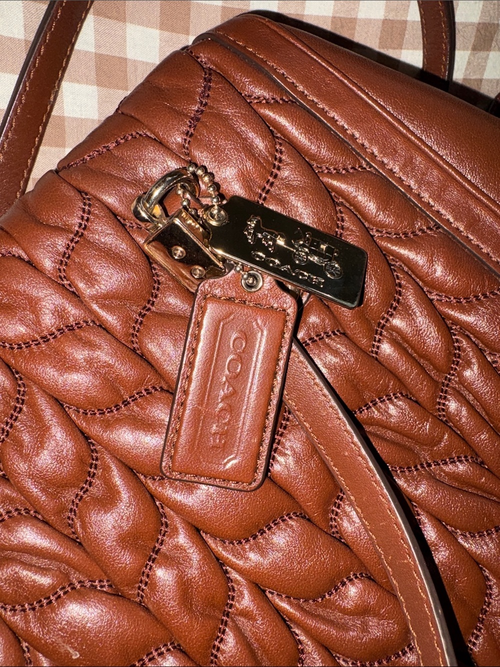Quilted Brown Leather Tote Bag with Gold Hardware - Picture 2 of 4